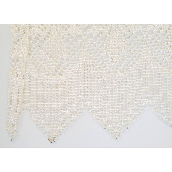 Vintage Crochet Lace Ivory / Off White Window Valance with Two Panels Set - Picture 11 of 14
